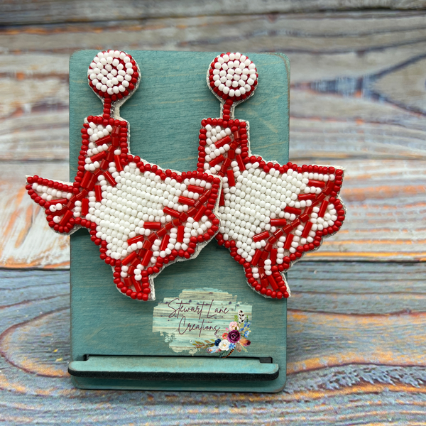 Texas Shaped Baseball Earrings