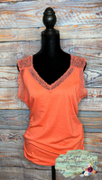 Coral Tank with Lace Top