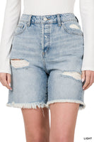 Distressed Long Inseam Denim Shorts