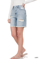 Distressed Long Inseam Denim Shorts