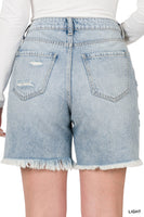 Distressed Long Inseam Denim Shorts