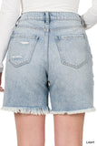 Distressed Long Inseam Denim Shorts