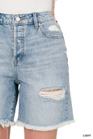 Distressed Long Inseam Denim Shorts