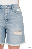 Distressed Long Inseam Denim Shorts