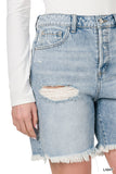 Distressed Long Inseam Denim Shorts