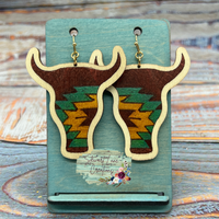 Aztec Longhorn Wood Earrings