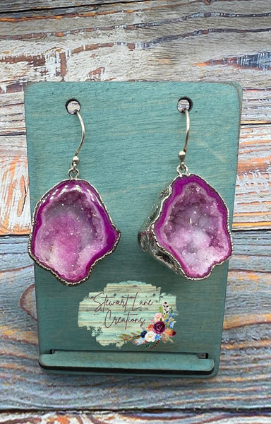 Magenta Geode Earrings