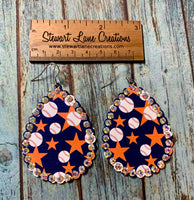 Navy and Orange Star Baseball Earrings