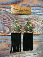 Camo Ear Tag Fringe Earrings