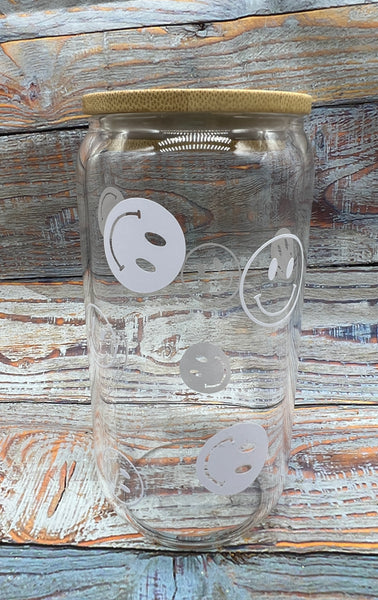 Smiley Face Glass Can Tumbler