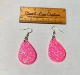 Pink Glitter Teardrop Earrings