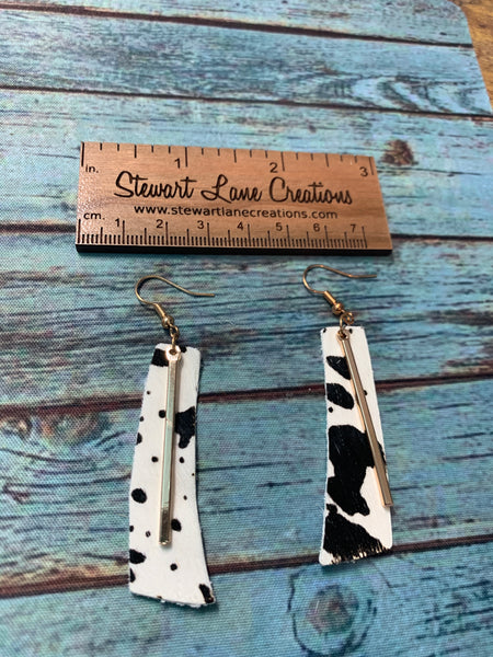 Cow Print Gold Bar Earrings