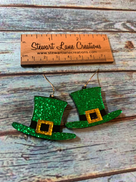 Leprechaun Hat Glitter Earrings