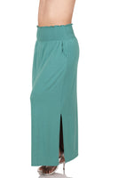 Smocked Waist Side Slit Maxi Skirt with Pockets