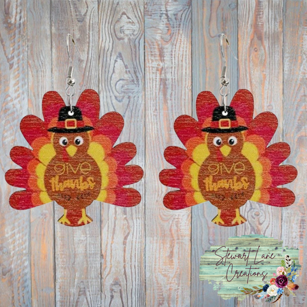 Give Thanks Turkey Wooden Earrings