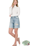 Distressed Long Inseam Denim Shorts