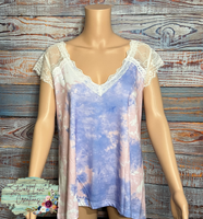 Tie Dye and Lace Short Sleeve Top