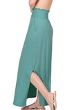 Smocked Waist Side Slit Maxi Skirt with Pockets