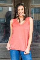 Coral Tank with Lace Top