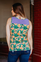 Gold Flower Cactus V Neck Tank Top