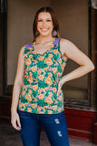 Gold Flower Cactus V Neck Tank Top