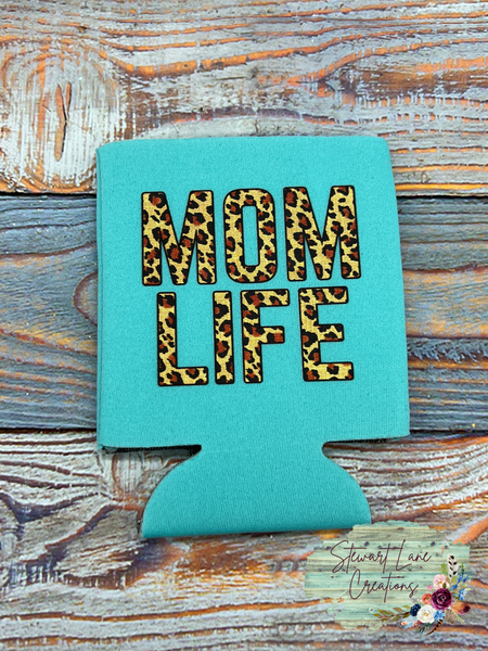 Turquoise Leopard Mom Life Can Cooler