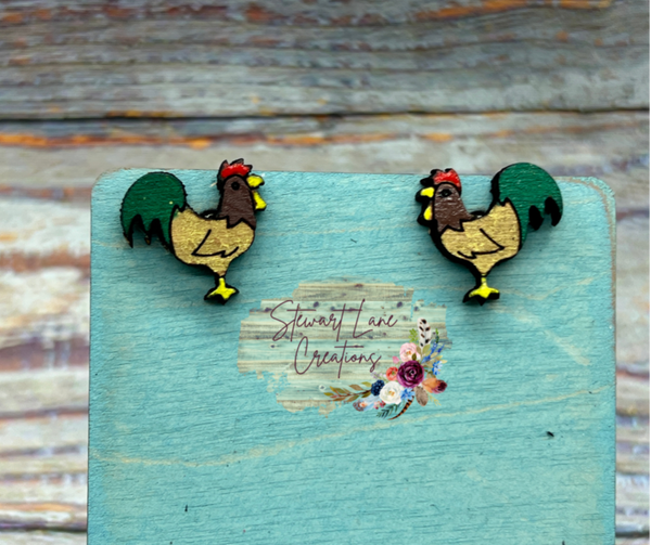 Rooster Wood Earrings