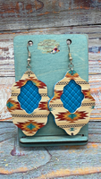 Aztec and Turquoise Leather Earrings