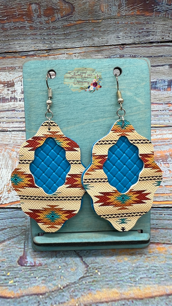 Aztec and Turquoise Leather Earrings