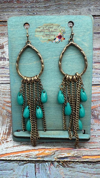 Gold and Turquoise Metal Earrings