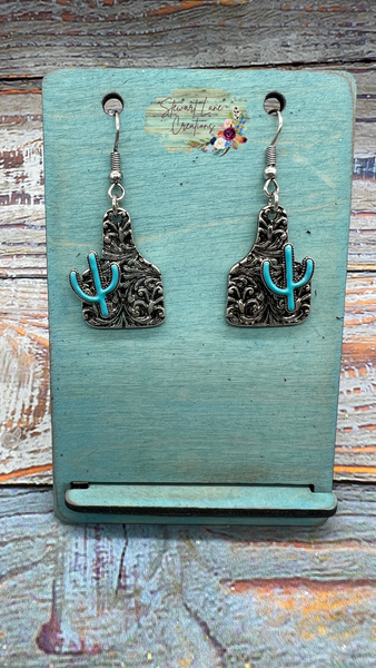 Turquoise Cactus Ear Tag Earrings