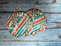 Distressed Serape Leopard Car Coaster