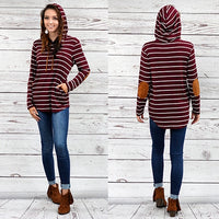 Striped Hoodie with Elbow Patches and Pockets Long Sleeve Top