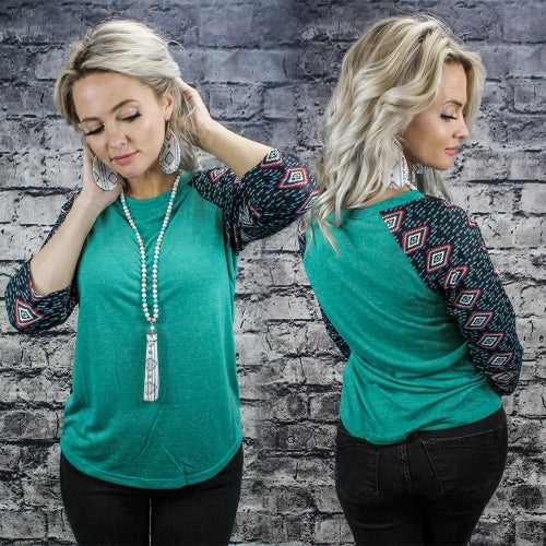 Aztec and Arrows Print Raglan Top