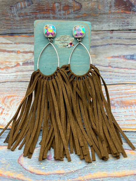 Brown Fringe and Rhinestone Earrings