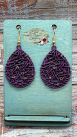 Purple Rhinestone and Metal Teardrop Earrings