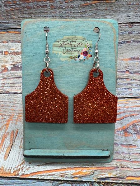 Glitter Cow Tag Earrings