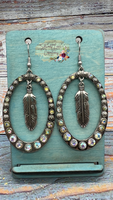 Feather and Rhinestone Dangle Earrings