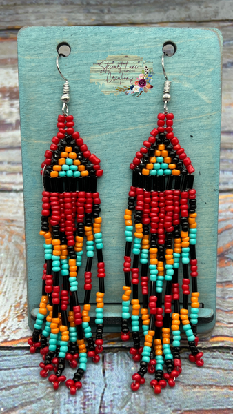 Red Tribe Beaded Earrings